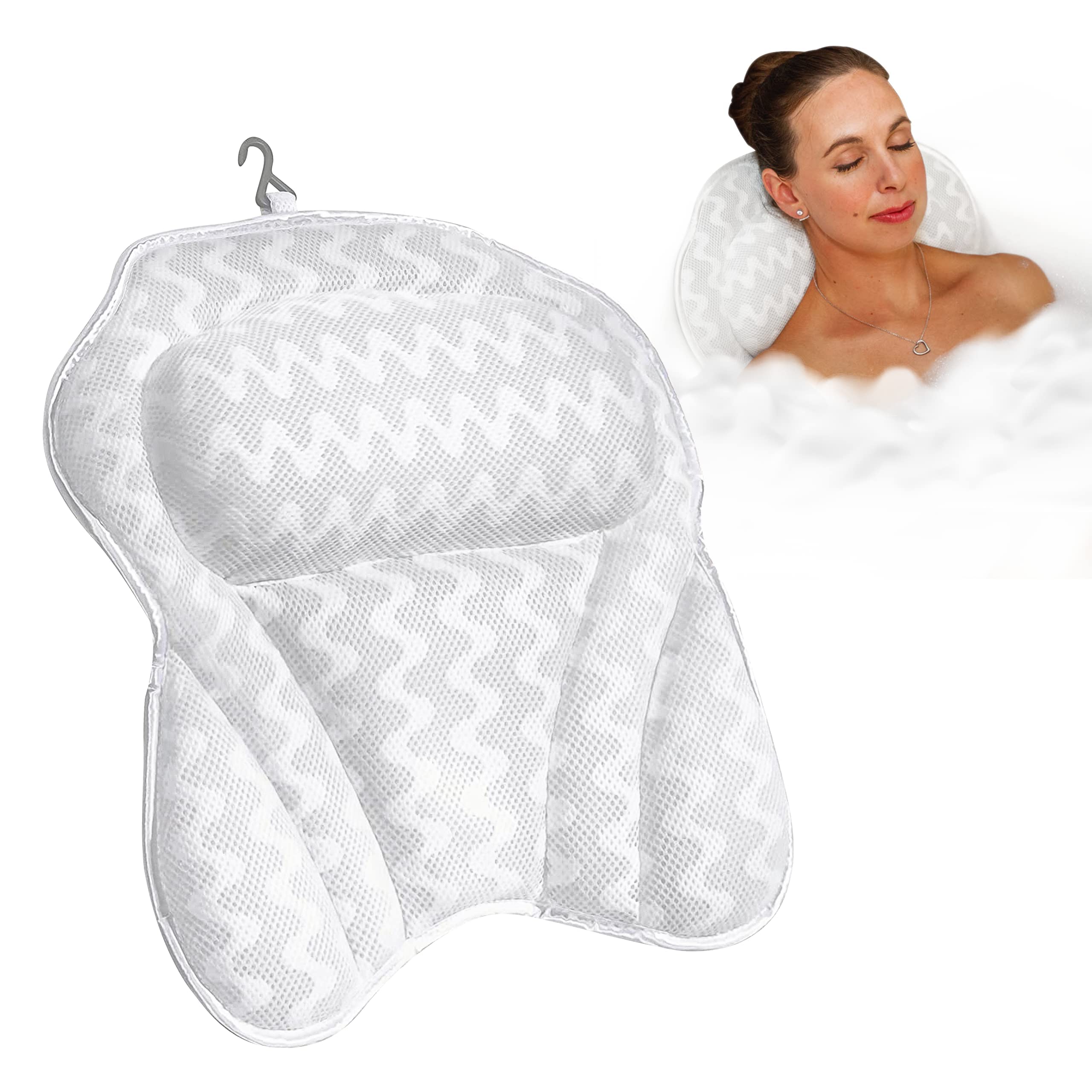 Bath Haven Bath Pillow Bathtub Pillow Back Neck Support Pillow, Spa Cushion for Tub, Relaxing Headrest Bath Pillow, Portable Washable Bathtub Accessories with 3D Air Mesh Thick Soft Bath Pillow,