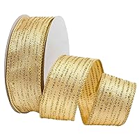 Morex Ribbon Wired Polyester Borderline Ribbon, 1.5 Inch by 10 Yards, Gold