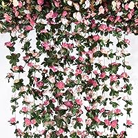 6 Pcs 49FT Flower Garland, Artificial Rose Vine Flowers with Green Leaves, Hanging Fake Roses Vine for Room Anniversary Wedding Birthday Christmas Wall Arch Decor, Spring Pink Flower