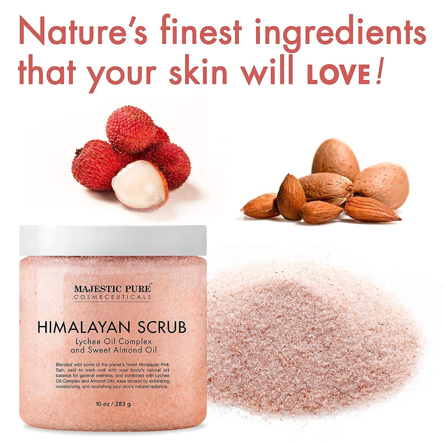 Majestic Pure Himalayan Scrub with Collagen (10 oz) and Himalayan Scrub with Lychee Fragrance (10 oz) Bundle