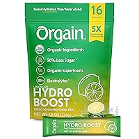 Orgain Organic Hydration Packets, Electrolytes Powder - Lemon Lime Hydro Boost with Superfoods, Gluten-Free, Soy Free, Vegan, Non GMO, Less Sugar than Sports Drinks, Travel Packets, 16 Count