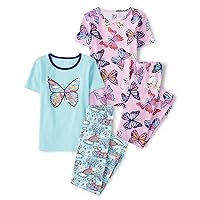 The Children's Place Girls Sleeve Top and Shorts Snug Fit 100% Cotton 2 Piece Pajama Set