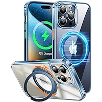 TORRAS 360°Rotatable Magnetic Ring for iPhone 15 Pro Max Case, Fit for MagSafe with Stand & Ring Holder, Military Grade Shockproof Translucent Back for iPhone 15 ProMax Case Ostand R, Clear Blue