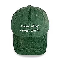 Extra Dirty, Extra Olives Washed Out Green Baseball Cap with Cursive White Embroidery On The Front | Martini Lovers, Drink Enthusiasts, Funny Outdoor Hat