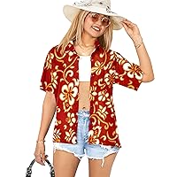 LA LEELA Button Down Summer Shirt for Women Short Sleeve Vacation Colorful Bohemian Hawaiian Shirt Blouses for Women