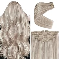 Ve Sunny Human Hair Clip in Extensions Dirty Blonde Highlights Platinum Blonde 22in and 18in 240G