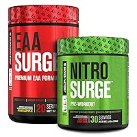 Jacked Factory Nitrosurge Pre-Workout & EAA Surge Essential Amino Acids Bundle - for Increased Focus, Strength, Energy, Powerful Pumps & Muscle Recovery - Cherry Limeade & Peach Mango Flavor