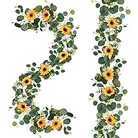 2 Pack Artificial Sunflower Garland, 6ft/Strand Silk Sunflowers Hanging Vines Flowers Garland with Green Leaves for Room Kitchen Garden Birthday Wedding Baby Shower Party Table Decor