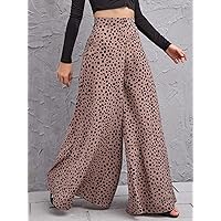 Women's Dress Speckled Print High-Rise Wide Leg Pants (Color : Dusty Pink, Size : X-Small)