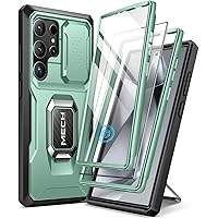 TONGATE for Samsung Galaxy S24 Ultra Case, [Bulit-in Slide Camera Cover & Ring Kickstand][2 Front Frame & 1 Screen Protector] Military Grade Phone Case for Samsung S24 Ultra,Titanium Green