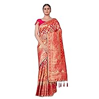 Women's Woven Silk Blend pink Banarasi Jacquard Saree With unstitched Blouse Piece