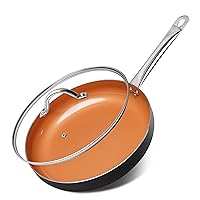 MICHELANGELO 12 Inch Frying Pan with Lid, Nonstick Copper Frying Pan with Ceramic Coating, Nonstick Skillet with Lid, Large Frying Pan, Copper Pan Nonstick Fry Pan - 12 Inch, Induction Compatible
