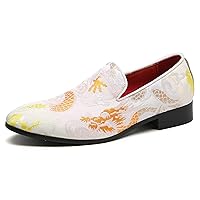 Mens Penny Loafers Embroidery Casual Slip On Driving Wedding Prom Shoes Moccasins Smoking Slipper