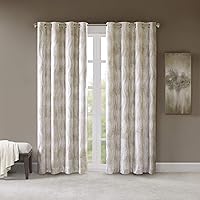 Total Blackout Curtain Victorio Printed Jacquard Grommet Top Single Window Curtain Panel Thermal Insulated Light Blocking Drape for Bedroom Living Room and Dorm 50 x 95 in, Ivory