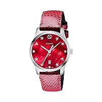 Gucci Women's Leather Band Steel Case Quartz Red Dial Analog Watch YA126584