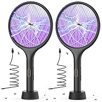 Electric Fly Swatter 4000V Bug Zapper Racket Dual Modes Mosquito Killer with Purple Mosquito Light Rechargeable for Indoor Home Office Backyard Patio Camping (Black)