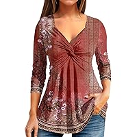 Blouses for Women Dressy Casual Loose Sexy Cross V Neck Long Sleeve Shirts Trendy Spring Beatiful Print Pullover Tops