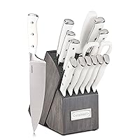 Cuisinart 15-Piece Knife Set with Block, High Carbon Stainless Steel, Forged Triple Rivet, White/Charcoal Gray C77WTR-15PCG