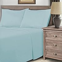 Superior CR600 Cotton Blend Bed, Solid Design, Elegant Sateen, House Basics, Set Includes 1 Flat, 1 Elastic Deep Pocket Fitted Sheet, 2 Pillowcases-Twin, Light Blue