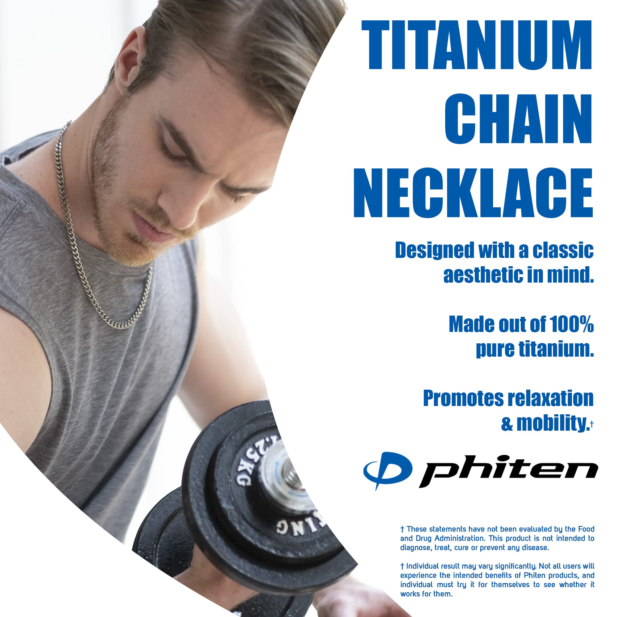 Phiten Titanium Chain Necklace - Corrosion-Resistant, Lightweight, Pure Premium Grade for Sports, Gym, Athletics with Secure Stainless Steel Claw Style Clasp for Men and Women, Silver