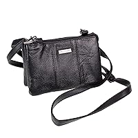 AR BRAND EST. 2021 Ladies Small Leather Handbag with Zipped Triple Section Crossbody Shoulder Bag
