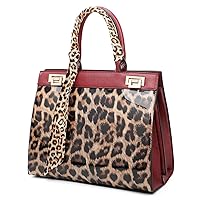Kitise Women's Large Shiny Patent Leather Leopard Print Tote Handbag Shoulder Bag With Leopard Scarf Charm Ideal For Work Shopping Travel