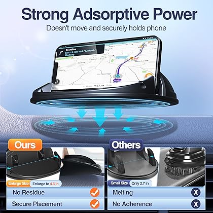 Loncaster Car Phone Holder, Car Phone Mount Silicone Car Pad Mat for Various Dashboards, Slip Free Desk Phone Stand Compatible with iPhone, Samsung, Android Smartphones, GPS Devices and More, Black