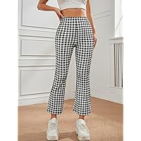 Dresses for Women - High Waist Gingham Flare Leg Pants (Color : Black and White, Size : XX-Small)