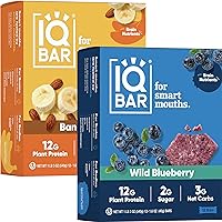 IQBAR Brain and Body Keto Protein Bars - Banana Nut and Wild Blueberry - 12 Count Energy Bars - Low Carb Protein Bars - High Fiber Vegan Bars Low Sugar Meal Replacement Bars