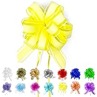 Allgala 12-PC 4 Inch Medium 3CM Organza Ribbon Pull Flower Bow for Gift Wrapping Baskets Wedding Décor - Yellow-GP90613