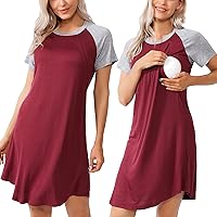 Women Sleepshirts 3 in 1 Labor/Maternity/Nursing Nightgown Short Sleeve Breastfeeding Sleep Dress XS-3XL