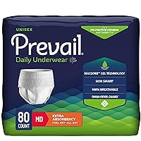 Prevail Daily Protective Underwear - Unisex Adult Incontinence Underwear - Disposable Adult Diaper for Men & Women - Maximum Absorbency - Medium - 80 Count (4 packs of 20)