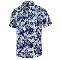 Mens Casual Linen Button Down Short Sleeve Shirts Beach Summer Spread Collar Pocket Tops