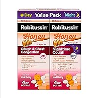 Robitussin Children’s Honey Cough and Chest Congestion DM and Children's Robitussin Honey Nighttime Cough DM, Value Pack of Children's Cough Medicine - 2 x 4 Fl Oz Bottles