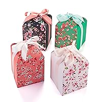 Hayley Cherie Floral Gift Treat Boxes with Ribbons (20 Pack) 6 x 5 x 5 inches with Thick 400gsm Cardboard for Cookies, Candy, Parties, Christmas, Birthdays, Weddings