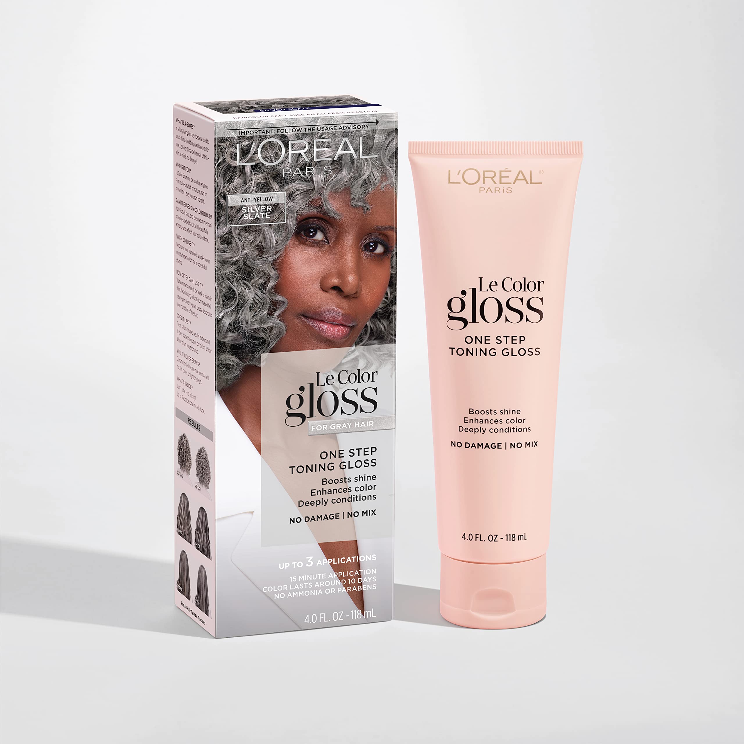 L’Oréal Paris Le Color Gloss One Step Toning Gloss, In-Shower Hair Toner with Deep Conditioning Treatment Formula for Gray Hair, Silver Slate, 1 Kit, 32.626 cubic_inches