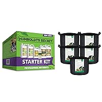 Humboldts Secret Starter Kit Pack – World's Best Indoor & Outdoor Plant Fertilizer and Nutrient System w/Fabric Grow Bags - Non Woven, Reusable Fabric Pots with Handles (5-Pack) (3 Gallon)