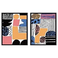 Sylvie Abstract Collage 3 and Abstract Collage 4 Framed Canvas Wall Art by Marcello Velho, 18x24 Black, Modern Abstract Home Decor