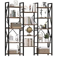 Triple Wide 5 Tier Book Shelf, 70.8” Tall Bookcase with 14 Open Shelves, Large Industrial Bookshelves and Bookcases with Metal Frame for Home Office, Study Room, Living Room-Rustic Brown