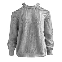 Women's Sweaters Casual Off Shoulder Tops Crossed Round Neck Long Sleeve Sexy Pullover Backless Loose Jumper Sweaters