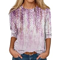 Shirts for Women Glitter Xmas Tree Printed 3/4 Sleeve Tops Blouses Dressy Casual Crew Neck Holiday T-Shirts