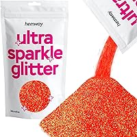 Hemway Premium Ultra Sparkle Glitter Multi Purpose Metallic Flake for Arts Crafts Nails Cosmetics Resin Festival Face Hair - Fluorescent Peach - Microfine (1/256