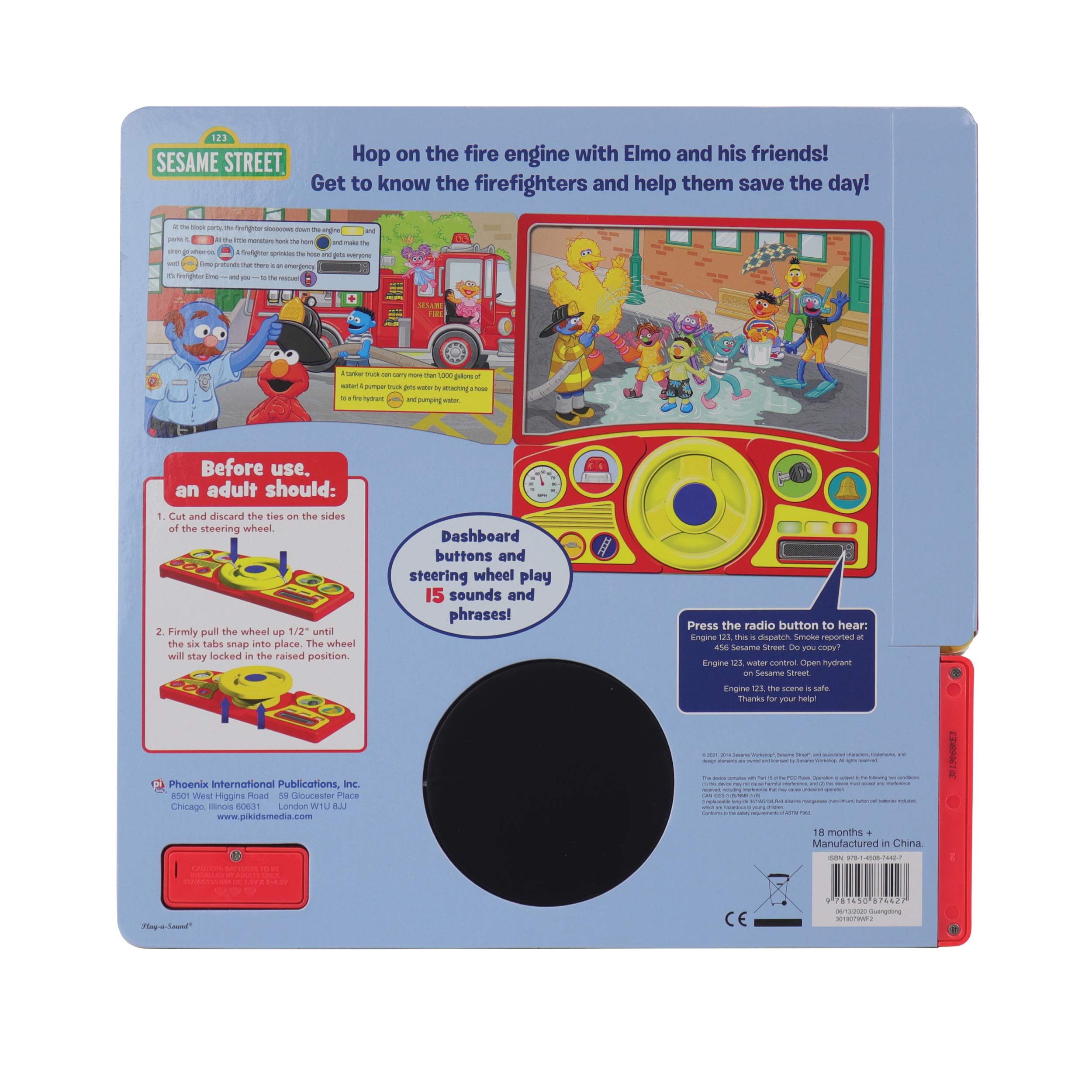Sesame Street - Elmo's Big Fire Truck Adventure - Sound Book with Interactive Toy Steering Wheel - PI Kids (Play-A-Sound)