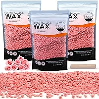 3 Pack Hard Wax Beads 6.6 lb Waxing Beads with 50 Sticks Wax Remover for Hair Removal for Face, Brazilian Bikini, Legs, Underarm, Back, Chest, Skin Full Body (Pink Rose)