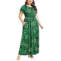 levaca Women's Plus Size Short Sleeve Casual Summer Long Maxi Dress with Pockets