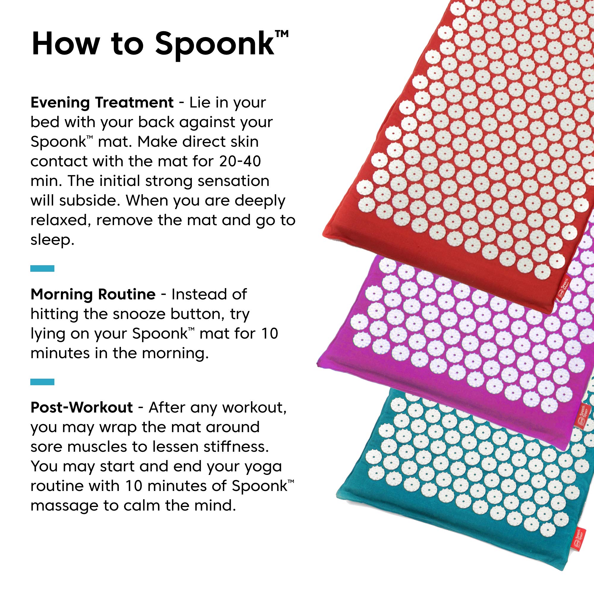 Spoonk Organic Hemp Acupressure Mat - Regular Size, Cherry Red - Stimulates Circulation, Relieves Muscle Tension & Pain, Reduces Stress, Promotes Deep Sleep - Made with Sustainable Materials