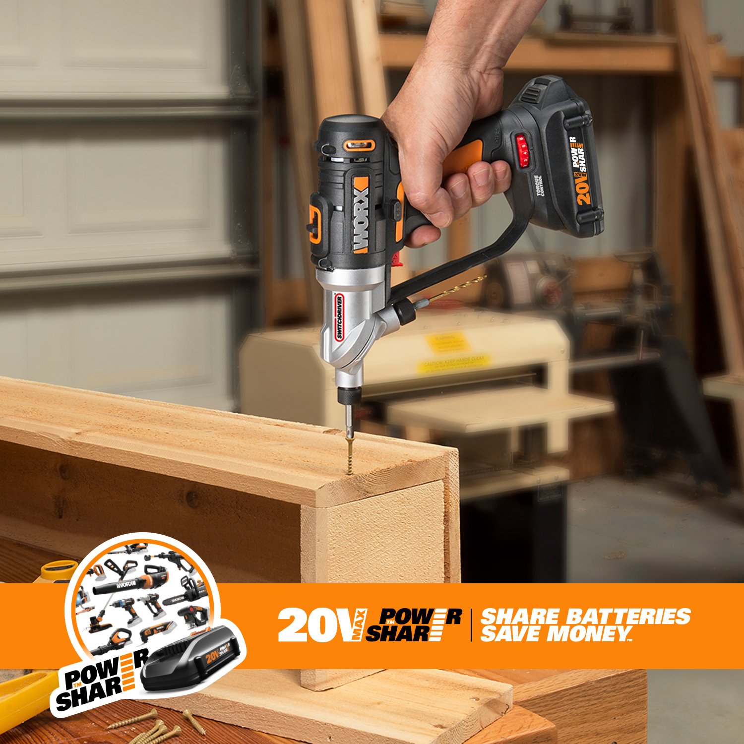 Worx WX176L.9 20V Power Share Switchdriver 2-in-1 Cordless Drill & Driver (Tool Only)