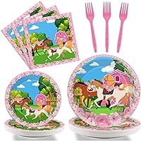 96 Pieces Horse Birthday Plates Napkins Kentucky Derby Pink Horse Party Decorations Horse Paper Plates Cowgirl Western Themed Birthday Supplies for Girls Baby Shower Tableware Set 24 Guests