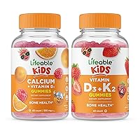 Lifeable Calcium with Vitamin D Kids + Vitamin D3 + Vitamin K2 Kids, Gummies Bundle - Great Tasting, Vitamin Supplement, Gluten Free, GMO Free, Chewable Gummy