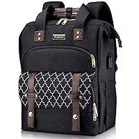 Backpack for Women Men, School Backpacks for Teen Girls Boys, Large Wide Open Backpack with USB Charging Port, 15.6 Inch Work Laptop Backpack, Black